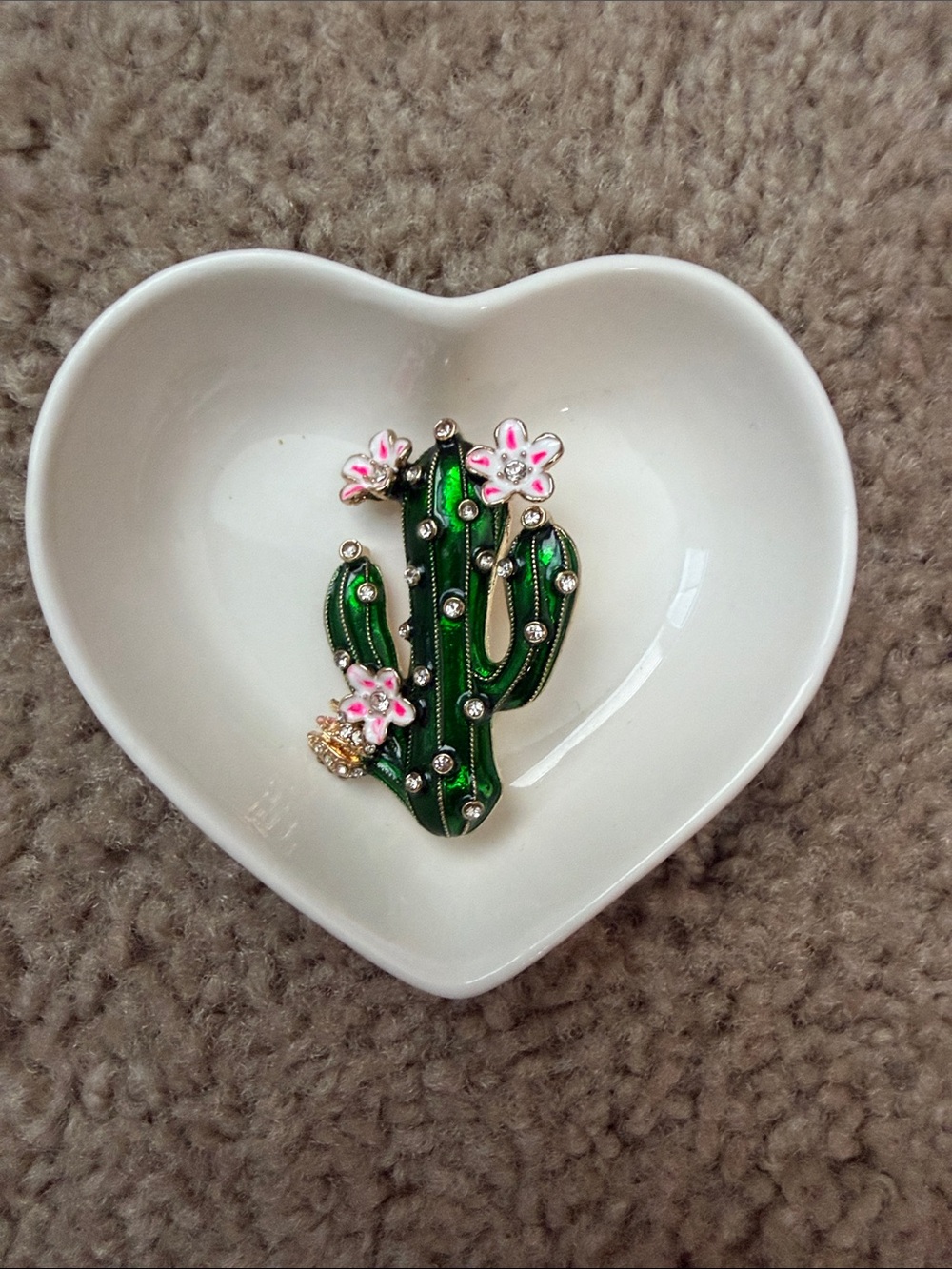 Green Cactus Decorative Brooch with Pink Flower Accent